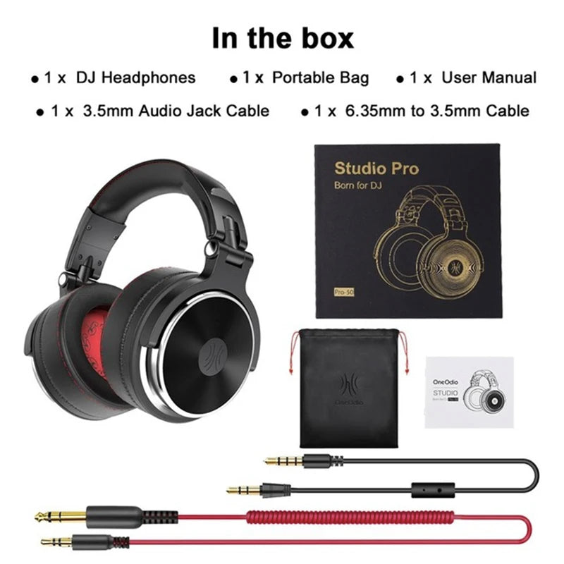 Oneodio Wired Professional Studio Pro 50 DJ Headphones With Microphone Over Ear HiFi Monitor Music Headset Earphone For Phone PC