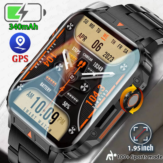 2024 New Military Man Smart Watch Outdoor 1.95 Bluetooth Call IP68 Waterproof Fitness Tracker for Android IOS