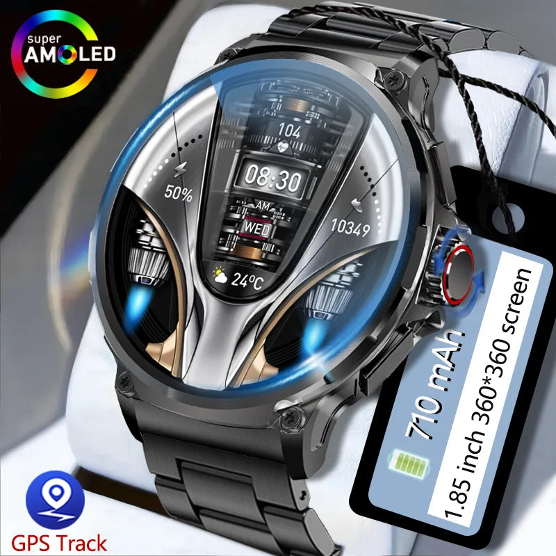 2024 Men's Smart Watch Ultra HD AMOLED Screen Bluetooth Call GPS Tracker 1.85 Inch Screen With 710 Mah Battery