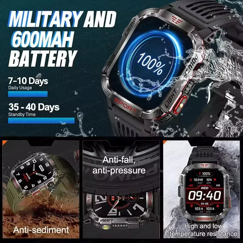 2024 New Men's Military Outdoor Sport Smart Watch with 600 mAh Battery Waterproof GPS Track Call for Xiaomi Fitness Health Smartwatch