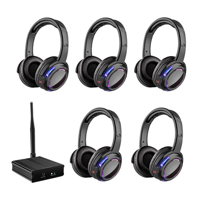 UHF RF Silent Disco Headphones Wireless DJ Headset 5 Pcs and 1 Transmitter 500m Distance