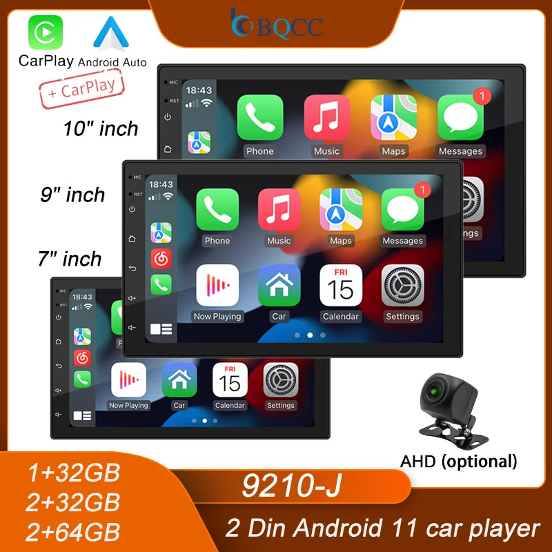 Android 11 4G GPS Car Audio Multimedia Player BQCC 4Core 2 Din Car Radio Androidauto Carplay with WIFI BT IPS 7"/9"/10" Screen Size