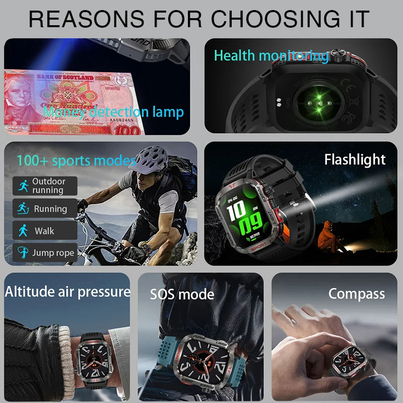 2024 New Men's Military Outdoor Sport Smart Watch with 600 mAh Battery Waterproof GPS Track Call for Xiaomi Fitness Health Smartwatch