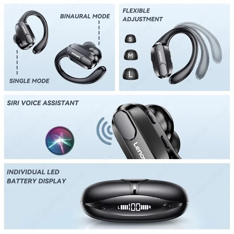 Lenovo XT80 Sports Wireless Headphones with Mics Button Control LED Power Display Hifi Stereo Sound