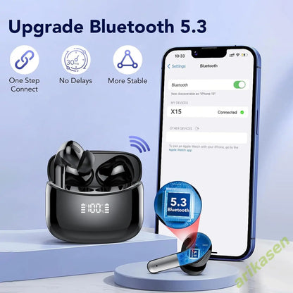 Bluetooth 5.0 Wireless Earbuds Headphones with 52 Hrs Playtime LED Display Waterproof IPX7 4 Mic Call Noise Cancelling Charging Case