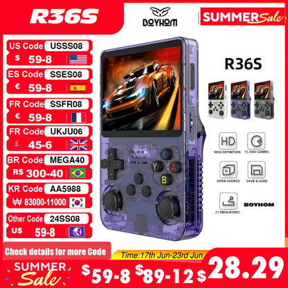 Portable Open Source R36S Retro Handheld Video Game Console 3.5 Inch IPS Screen with 64GB Games Linux System Portable Pocket Player