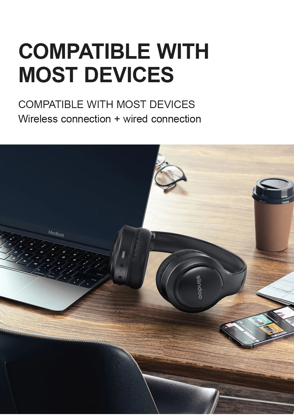 Siindoo JH-919 Wireless Bluetooth Headphones with Foldable Stereo Super Bass and Noise Reduction Mic for iPhone Laptop PC TV