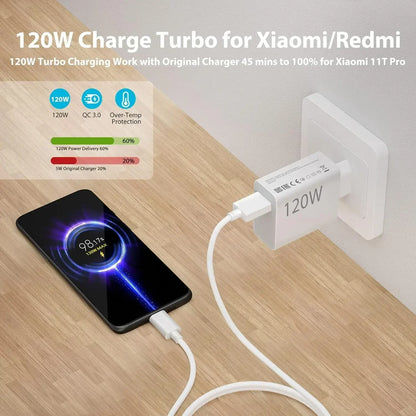 Xiaomi Fast Charger Adapter QC 3.0 Quick Charging 6A USB Type-C Cable for Mobile Phone Xiaomi Huawei Samsung