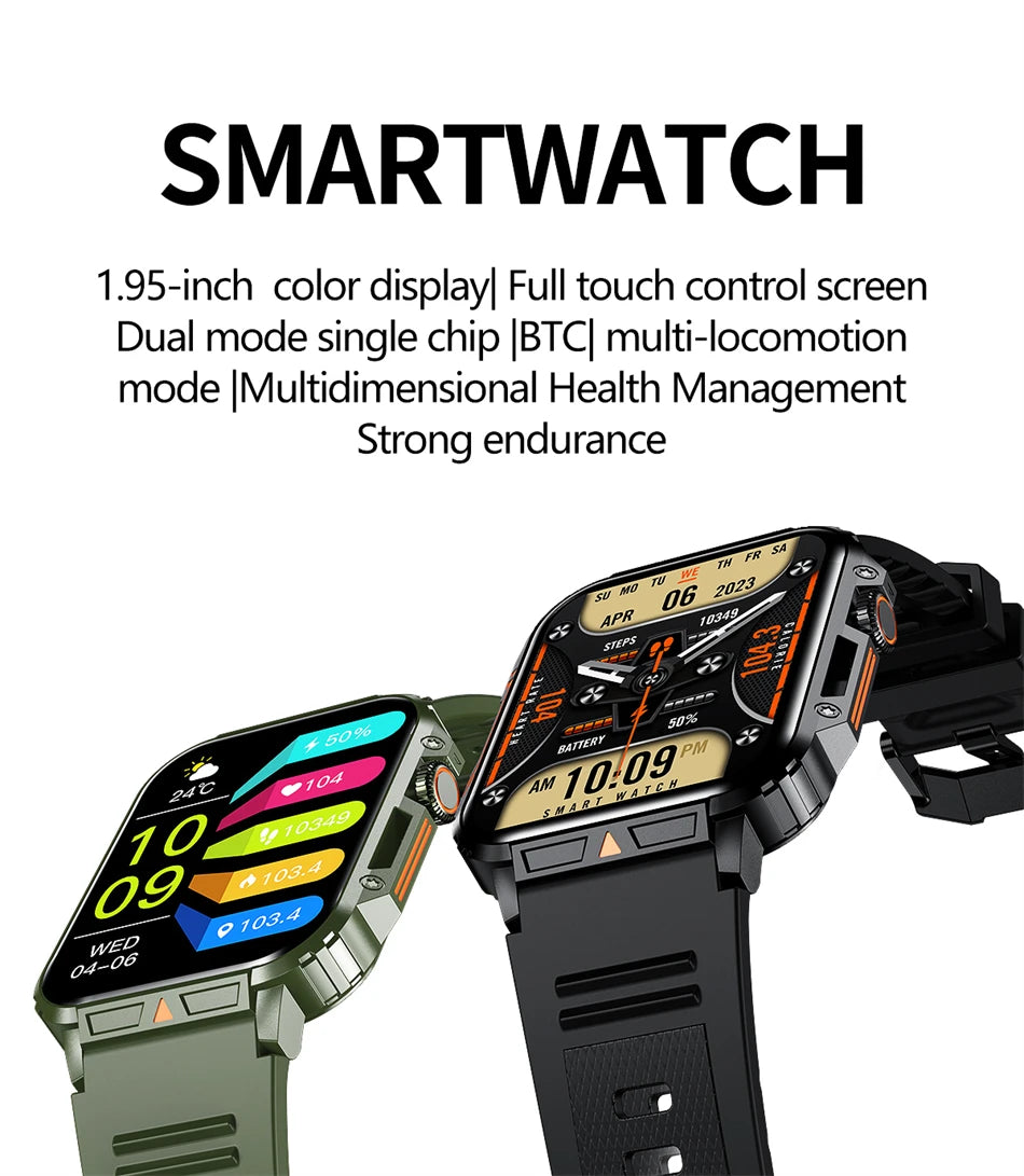 2024 New Military Man Smart Watch Outdoor 1.95 Bluetooth Call IP68 Waterproof Fitness Tracker for Android IOS