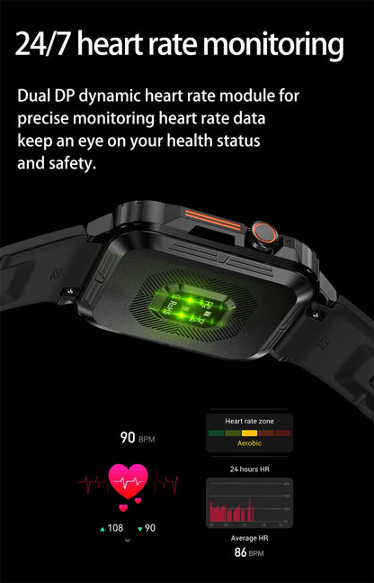 2024 New Military Man Smart Watch Outdoor 1.95 Bluetooth Call IP68 Waterproof Fitness Tracker for Android IOS