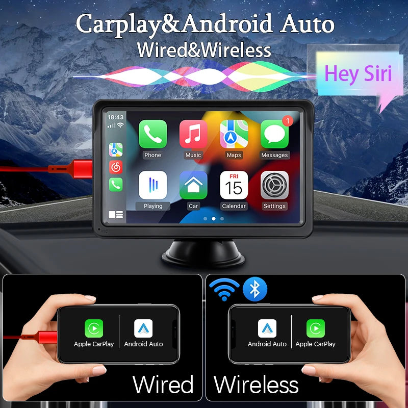 Portable 7-Inch Hippcron CarPlay Android Auto Radio Multimedia Video Player with Touch Screen USB AUX for Rear View Camera