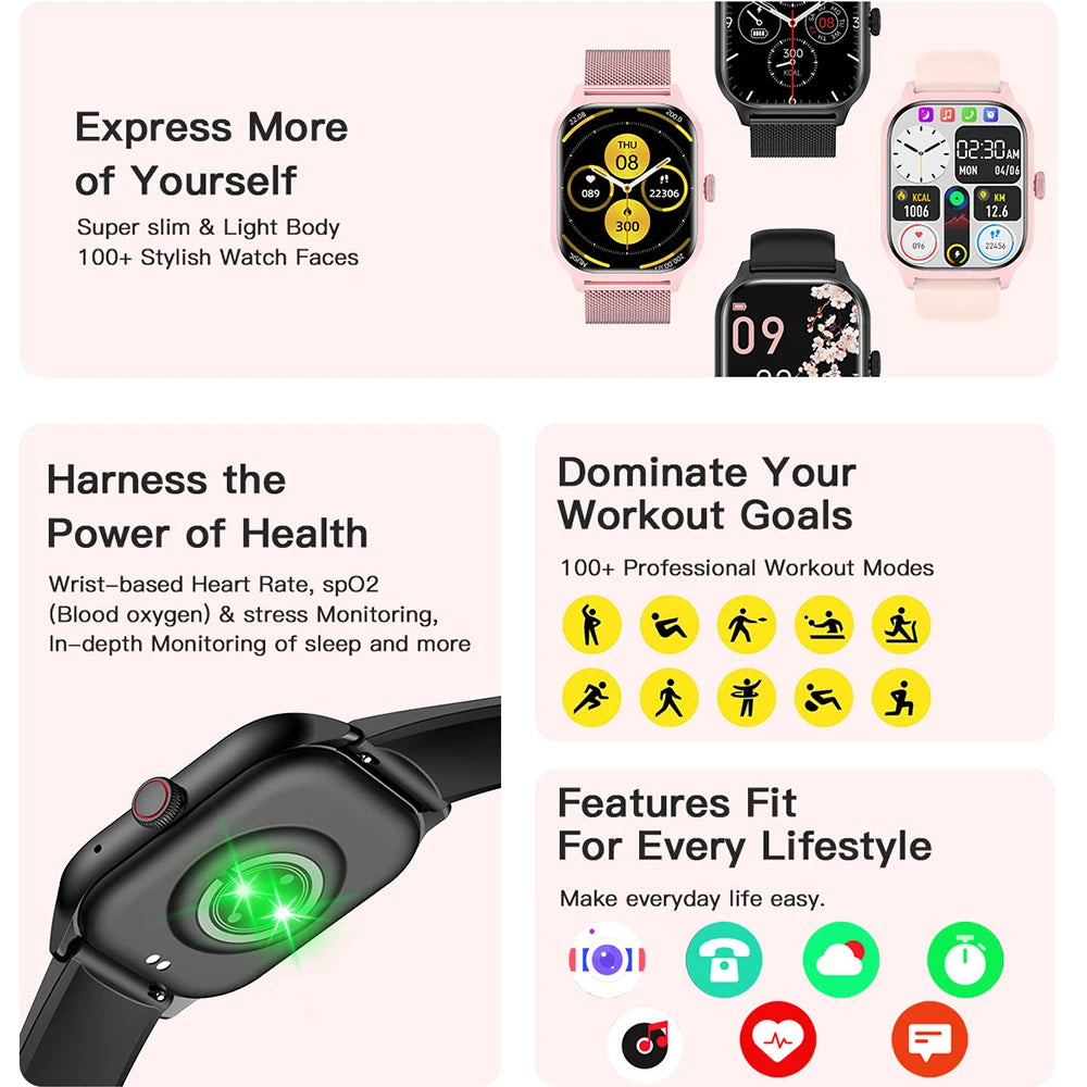 LEMFO LT10 Smart Watch 2024 Android Gift Bluetooth Call Music Fitness Tracker Sports Watch Touch Dial