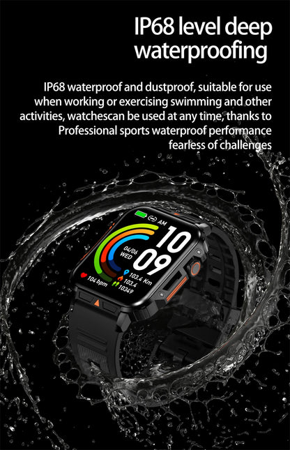 2024 New Military Man Smart Watch Outdoor 1.95 Bluetooth Call IP68 Waterproof Fitness Tracker for Android IOS