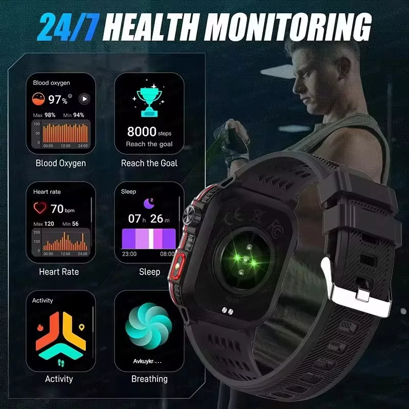 2024 New Men's Military Outdoor Sport Smart Watch with 600 mAh Battery Waterproof GPS Track Call for Xiaomi Fitness Health Smartwatch