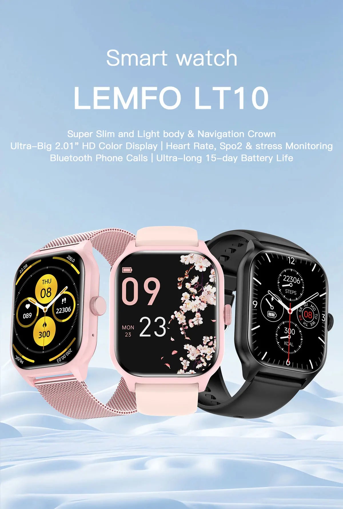 LEMFO LT10 Smart Watch 2024 Android Gift Bluetooth Call Music Fitness Tracker Sports Watch Touch Dial