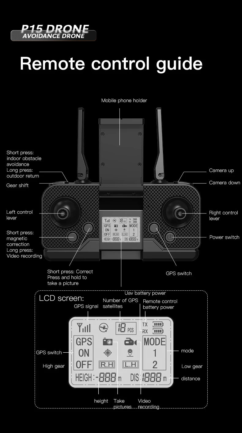 Xiaomi P15 Pro 8K GPS HD Aerial Photography Dual-Camera Drone with Omnidirectional Obstacle Avoidance Optical Flow Positioning