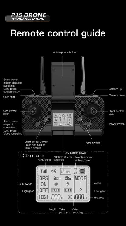 Xiaomi P15 Pro 8K GPS HD Aerial Photography Dual-Camera Drone with Omnidirectional Obstacle Avoidance Optical Flow Positioning