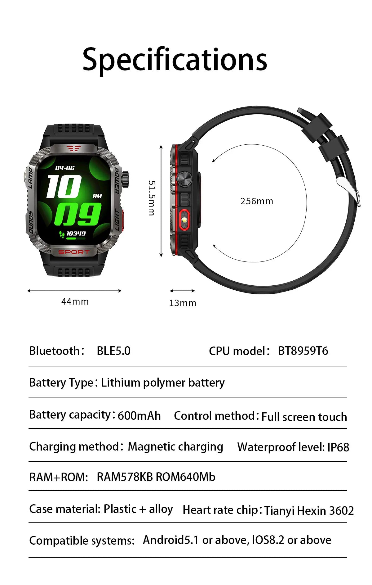 2024 New Men's Military Outdoor Sport Smart Watch with 600 mAh Battery Waterproof GPS Track Call for Xiaomi Fitness Health Smartwatch