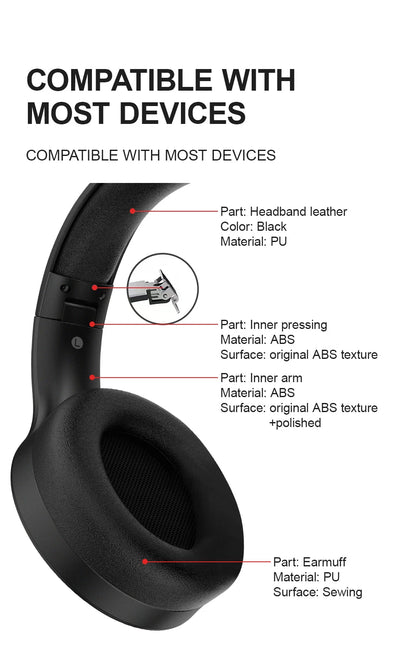 Siindoo JH-919 Wireless Bluetooth Headphones with Foldable Stereo Super Bass and Noise Reduction Mic for iPhone Laptop PC TV