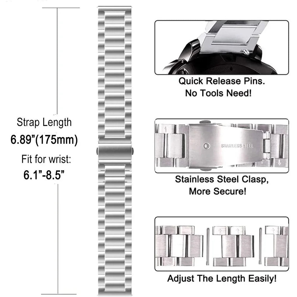 Stainless Steel Watch Strap Quick Release Replacement for Samsung Fossi Watch Band 18mm 20mm 22mm Fitbit Metal Strap