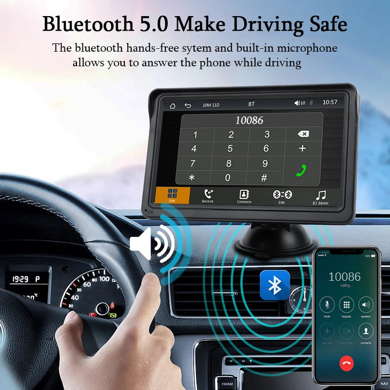 Portable 7-Inch Hippcron CarPlay Android Auto Radio Multimedia Video Player with Touch Screen USB AUX for Rear View Camera