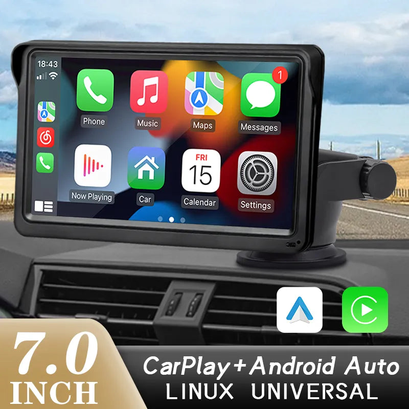 Portable 7-Inch Hippcron CarPlay Android Auto Radio Multimedia Video Player with Touch Screen USB AUX for Rear View Camera