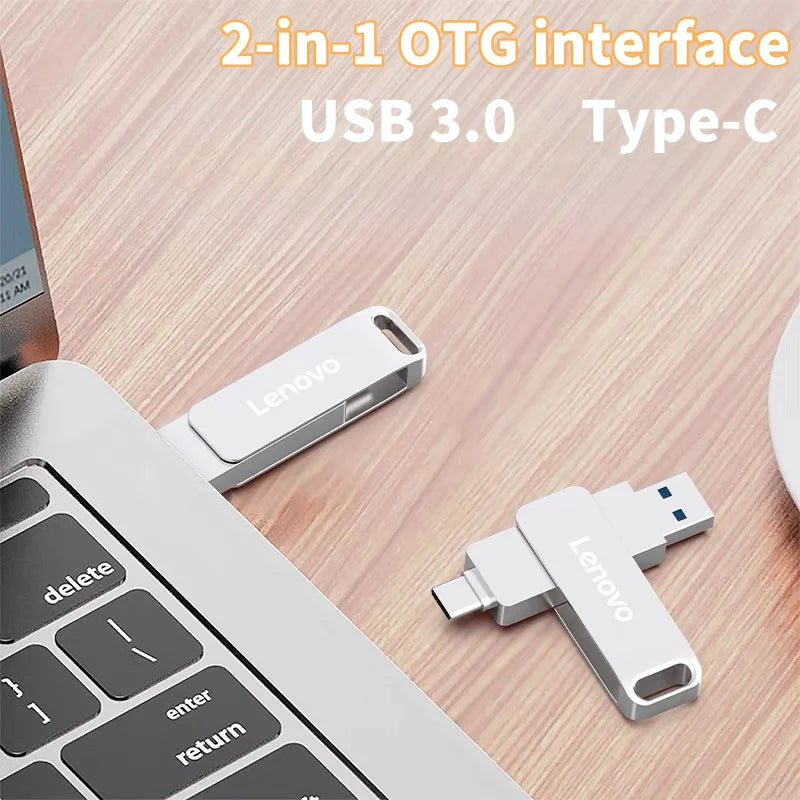 Lenovo USB 3.0 Flash Drive Mini Pen Drive Waterproof High-Speed Metal U Disk with 2TB 1TB 512GB Storage Options