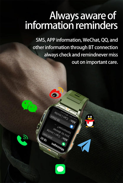 2024 New Military Man Smart Watch Outdoor 1.95 Bluetooth Call IP68 Waterproof Fitness Tracker for Android IOS