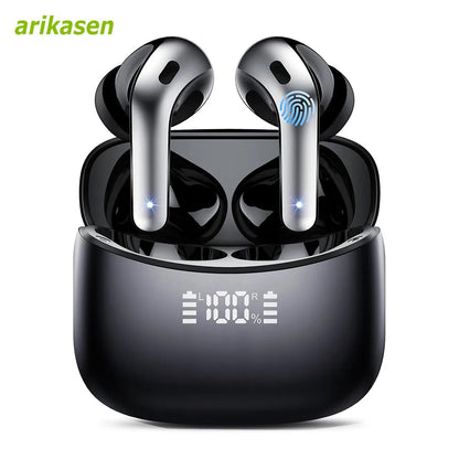 Bluetooth 5.0 Wireless Earbuds Headphones with 52 Hrs Playtime LED Display Waterproof IPX7 4 Mic Call Noise Cancelling Charging Case